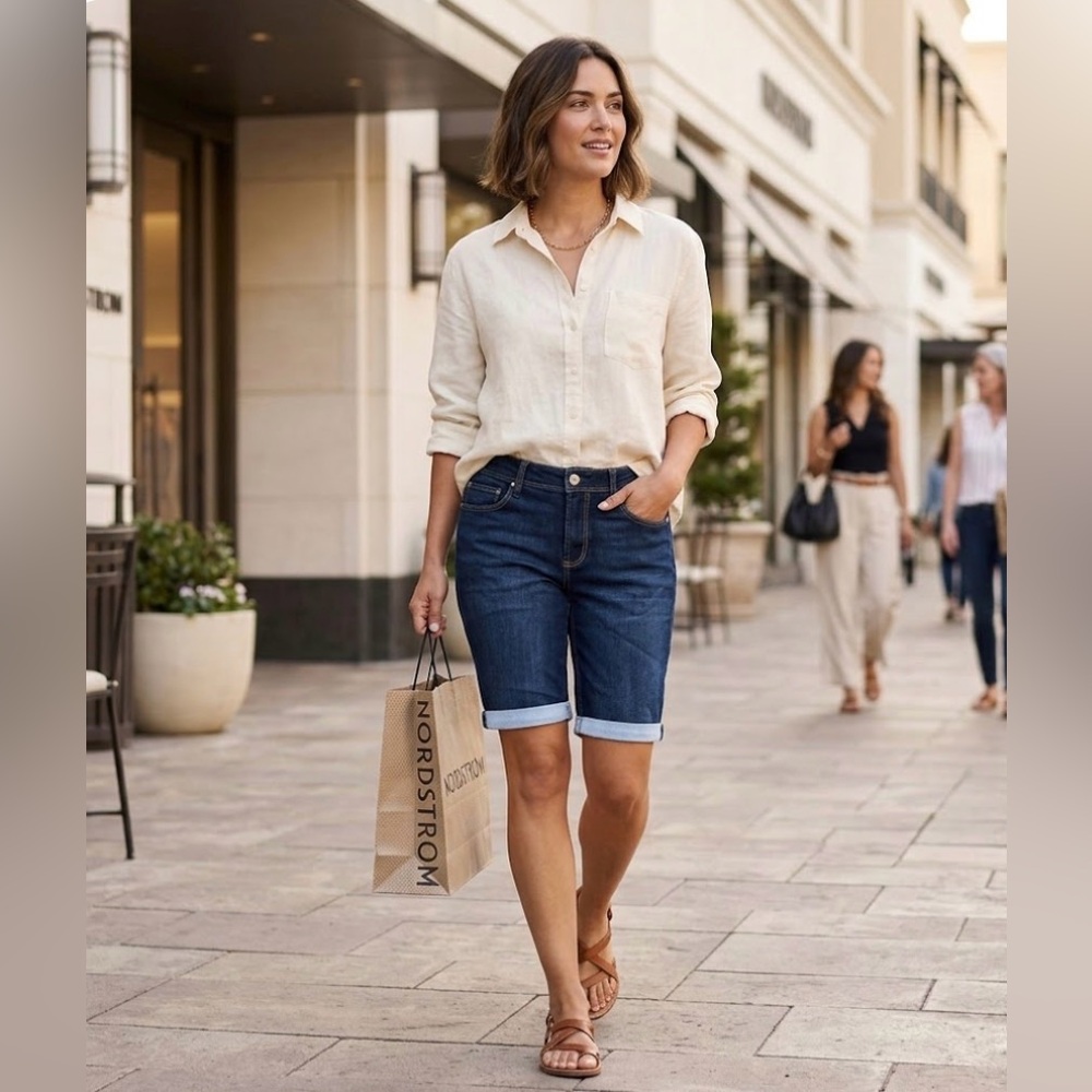 Kensie Blue Denim Shorts With Cuff Size 8 NWT
